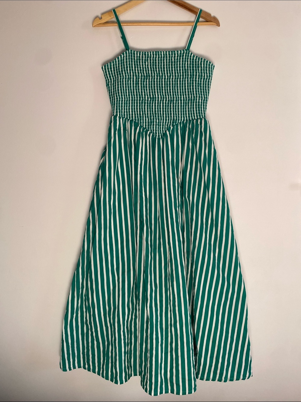 Japna 100% Cotton Green and White Striped Dress